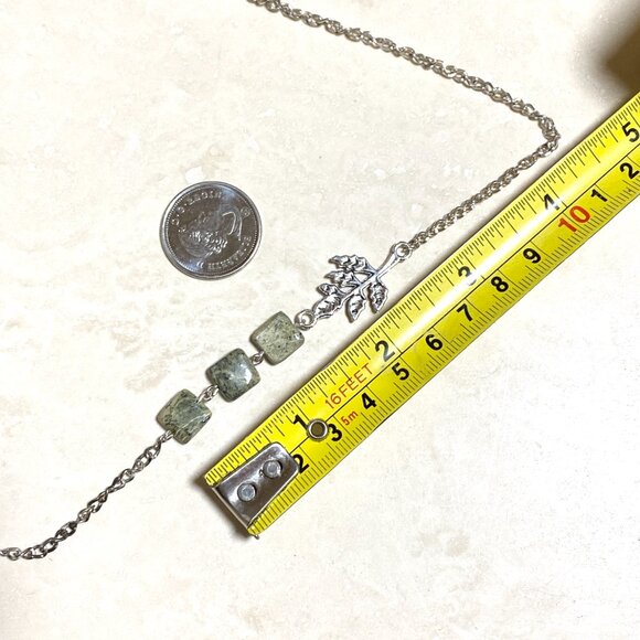 2/$20 Dark Green Serpentine Leaf Branch Necklace,Genuine Gemstone StainlessChain - Picture 11 of 13